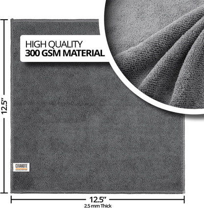 CERAKOTE Microfiber Towels (12 Pack) - Cleaning and Application Towels Durable Microfiber Material - 300 GSM Lint-Free Towel - Ideal for Cars, Home, Shop and Office Cleaning