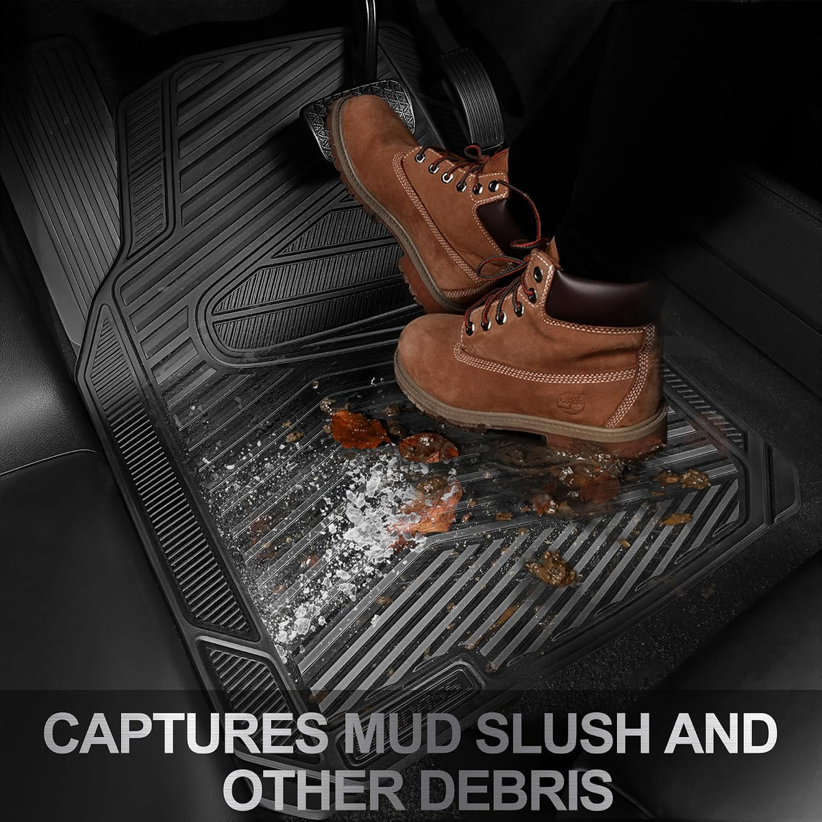 CAR PASS Rubber Car Mats, Waterproof Car Floor Mats All Weather,Car Mat Full Set 3 Piece, Automotive Floor Mat Trim to Fit for Cars Sedans SUVs Trucks, Anti-Slip Easy Clean, All Black
