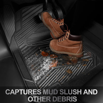 CAR PASS Rubber Car Mats, Waterproof Car Floor Mats All Weather,Car Mat Full Set 3 Piece, Automotive Floor Mat Trim to Fit for Cars Sedans SUVs Trucks, Anti-Slip Easy Clean, All Black