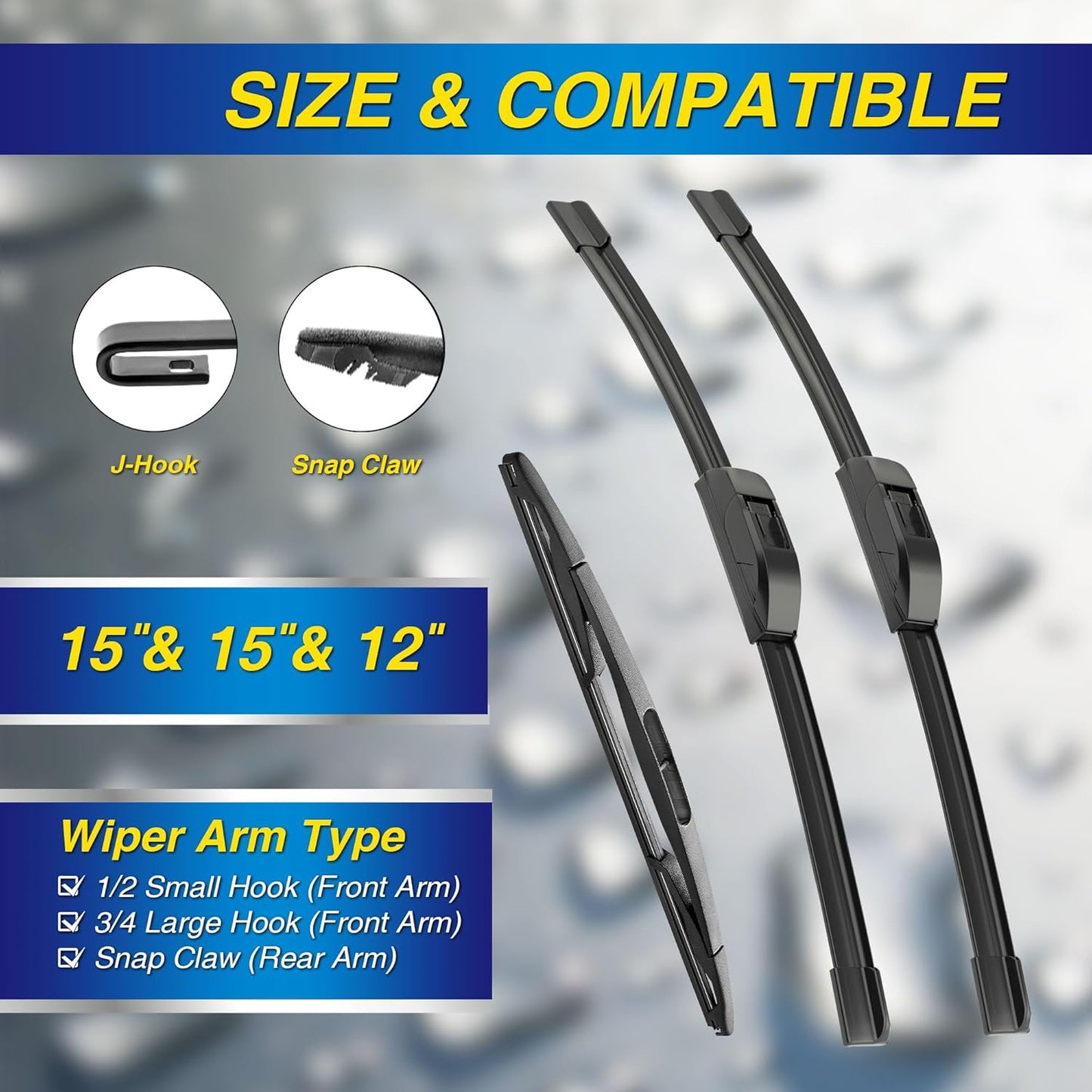 5 PLUS® Silicone Windshield Wipers Replacement for 2019-2024 Toyota RAV4/ 2006-2015 Mazda 5 Wiper Blades(Set of 3), Windshield Wiper Blades For My Car-26"/16"/12" - Colors A