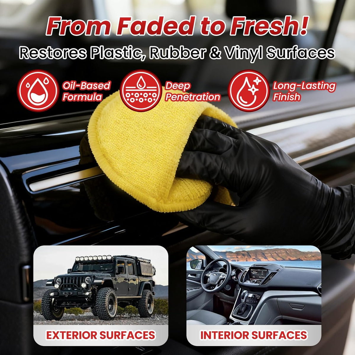 Plastic Restorer for Cars, Black Trim Restorer for Faded Plastic, Vinyl & Rubber, Long-Lasting UV Protection, Restores Deep Black Shine, Car Exterior & Bumper Trim Restorer, 3.38 fl oz