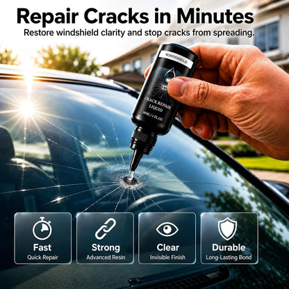 Windshield Crack Repair Kit, 2026 New Upgrate Windshield Repair Kit for Chips and Cracks with 30ml Glass Repair Liquid 1 Towel 1 Blade 5 Curing Films, Cracks Gone Glass Repair Kit (1 Black)