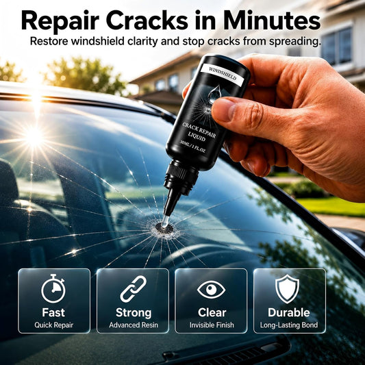 Windshield Crack Repair Kit, 2026 New Upgrate Windshield Repair Kit for Chips and Cracks with 30ml Glass Repair Liquid 1 Towel 1 Blade 5 Curing Films, Cracks Gone Glass Repair Kit (1 Black)