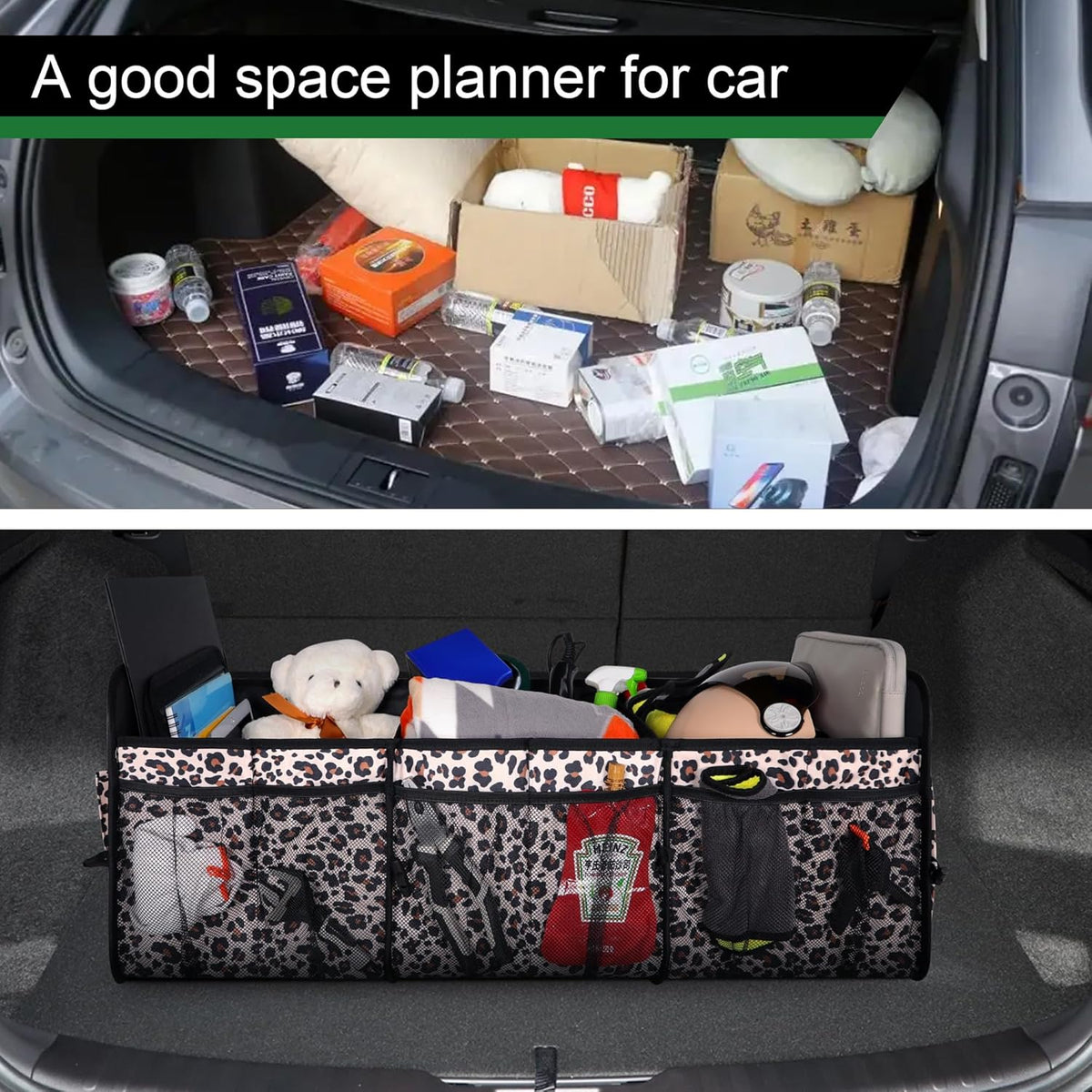 Femuar Car Trunk Organizer with Large Capacity Waterproof Car Accessories for Women & Men, Collapsible Trunk Organizer for Suv/Jeep/Sedan,Tools (Black, Standard)