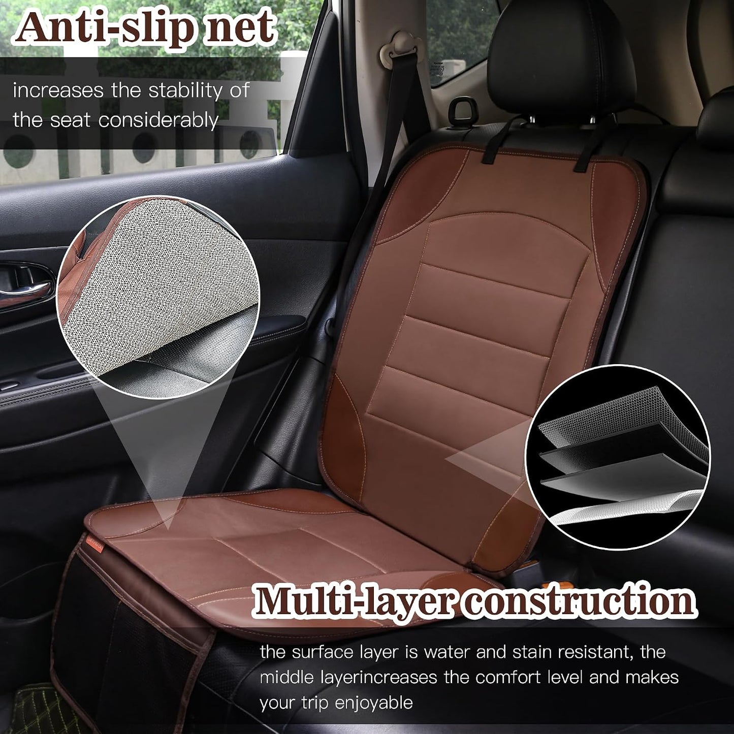 Sinvitron Car Seat Protector for Child Car Seat - Waterproof Non-Slip Leather Mat with 2 Mesh Pockets, Universal Seat Cover for Baby, Pets & Vehicles(2-Pack,Black)