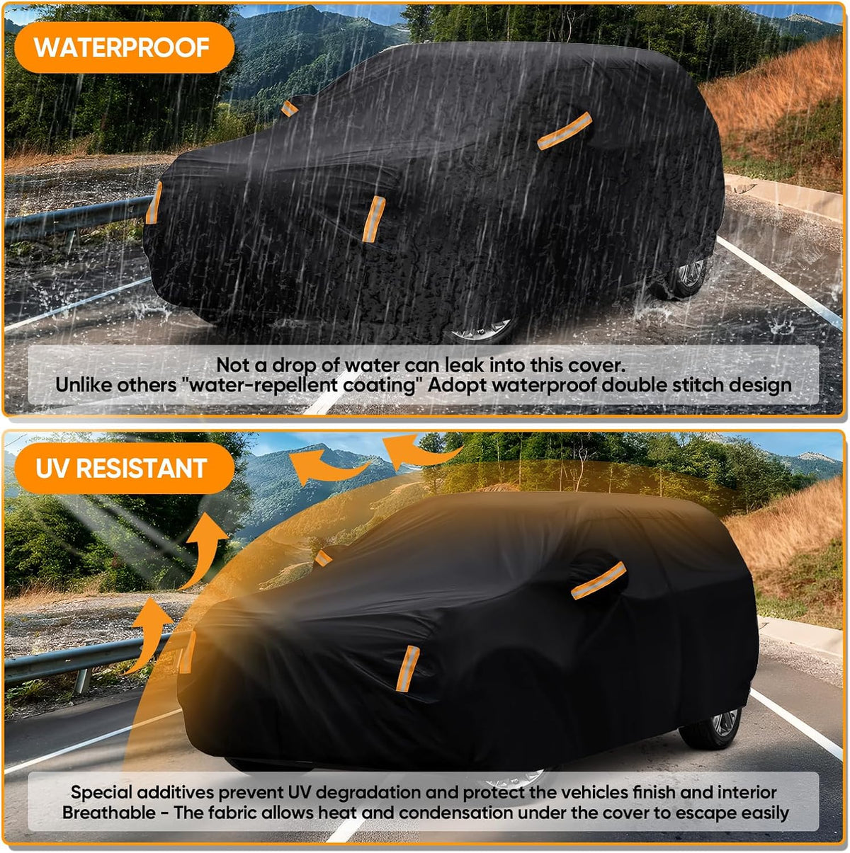 NEVERLAND Sedan Car Cover Waterproof Heavy Duty All Weather Protection Snow Anti-UV Windproof Outdoor Full Car Cover Fit for Automobiles BMW/Mercedes-Benz/Honda（for Car Size:183''L x 70''W x 59''H）