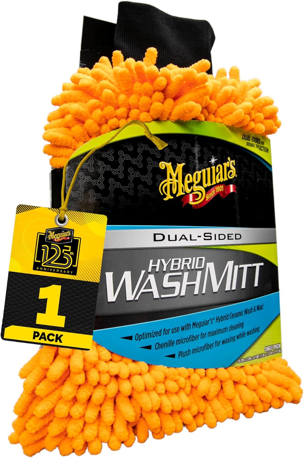 Meguiar's Hybrid Wash Mitt, Dual Sided for Washing and Waxing, Clear Coat Safe and Reusable - 1 Mitt
