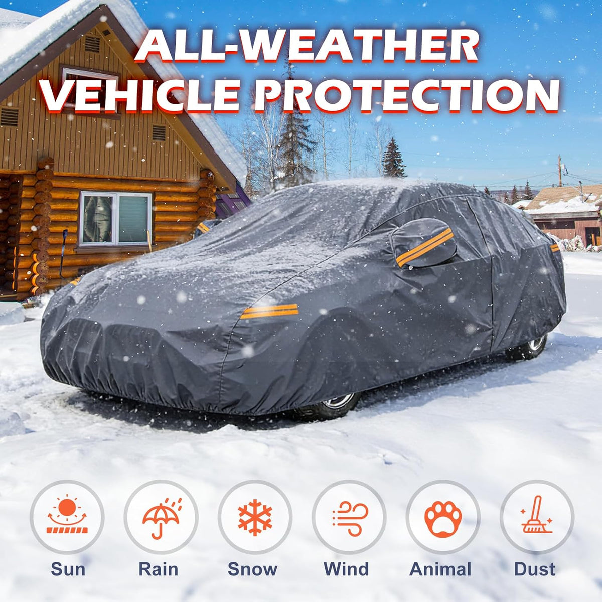 Coverlex Large Car Cover for SUV, Outdoor SUV Cover Universal Fit for Dodge Durango, Audi Q7, BMW X5, Benz GLE, Acura MDX, CX-9, VW Atlas, Jeep Grand Cherokee, Infiniti QX60, Length 201 Inches
