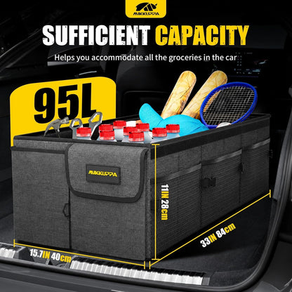 MIKKUPPA Car Trunk Organizer - 65L Collapsible Trunk Organizer with Lid, Sturdy Car Storage for SUV Auto Truck Van with Adjustable Straps and Non Slip Bottom (Black)