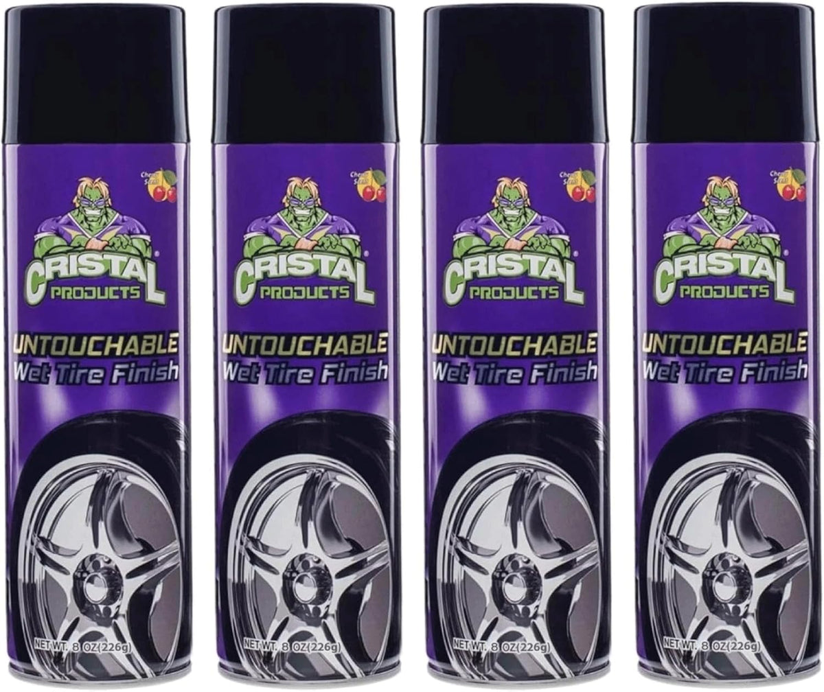 Cristal Products Untouchable Tire Shine Spray – Long-Lasting Wet Tire Finish for Deep Gloss & Protection – Waterproof Tire Shine, Easy Application, Premium Tire Cleaner Shine 8oz (1PK)