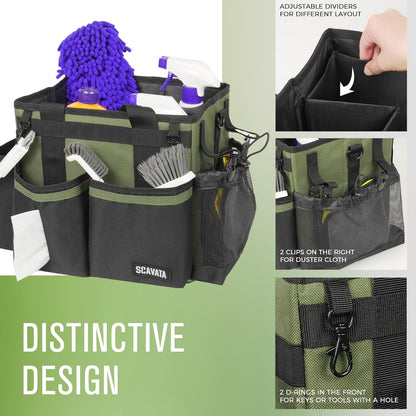 SCAVATA Compact Wearable Cleaning Caddy, Small Supplies Organizer with Handle & Shoulder Straps for Housekeepers, Under Sink & Car Cleaning Tool Organizer Bag (Black)