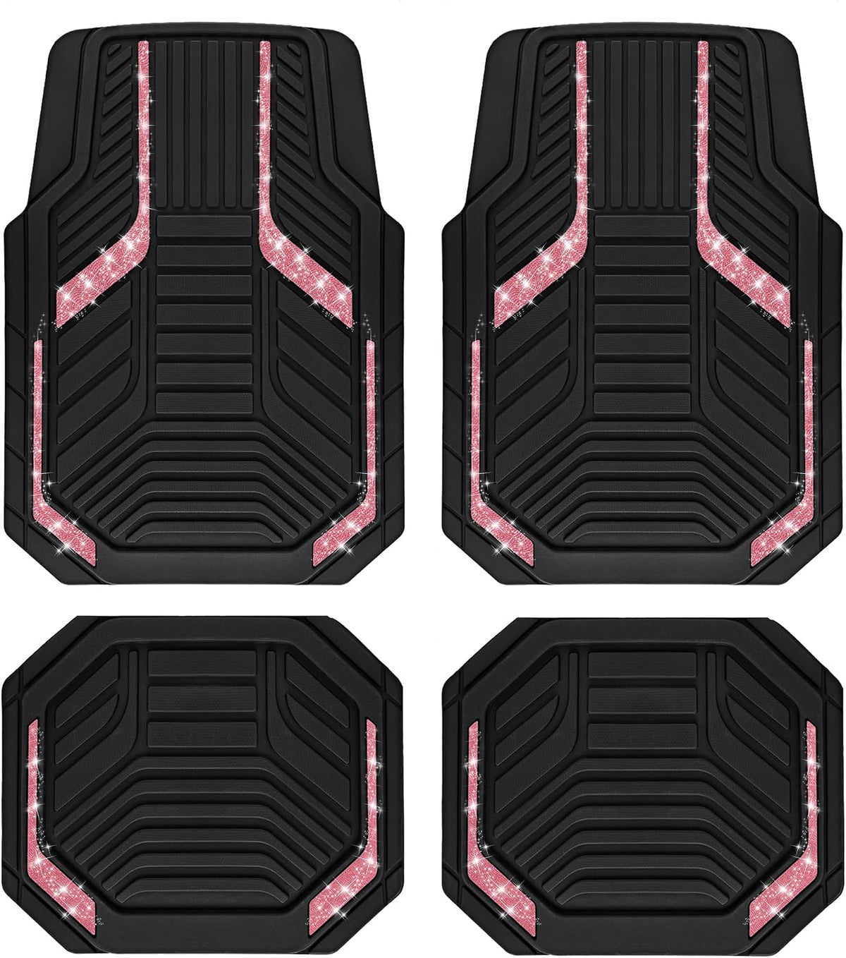 PIC AUTO Heavy Duty Rubber Floor Mats, Purple Aluminum Film Car Mats Set, Front and Rear Car Mats with Anti-Slip Backing, All Weather Protection, Trim-to-Fit for Automotive SUV, Sedan, Van