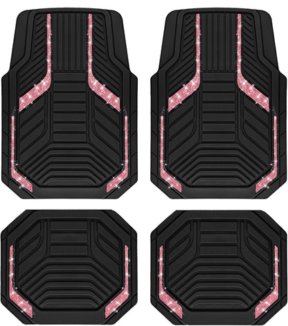 PIC AUTO Heavy Duty Rubber Floor Mats, Purple Aluminum Film Car Mats Set, Front and Rear Car Mats with Anti-Slip Backing, All Weather Protection, Trim-to-Fit for Automotive SUV, Sedan, Van