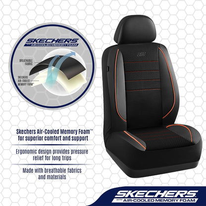 Skechers Air-Cooled Memory Foam Seat Covers,Mesh Thick Car Seat Covers,Piping Leather Car Seat Covers Front Seats,Airbag Compatible,Automotive Comfort Universal FitMost Cars,Vans,Truck,SUV,Black