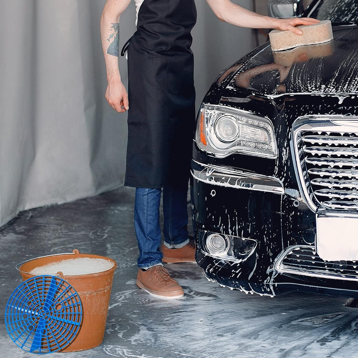 Tallew Car Wash Bucket Insert Grit Traps for Car Washing Detailing Kit Accessories Cleaning Tool Fits 12 Inch Diameter Bucket or 3-5 Gallon(Black,4 Pieces)