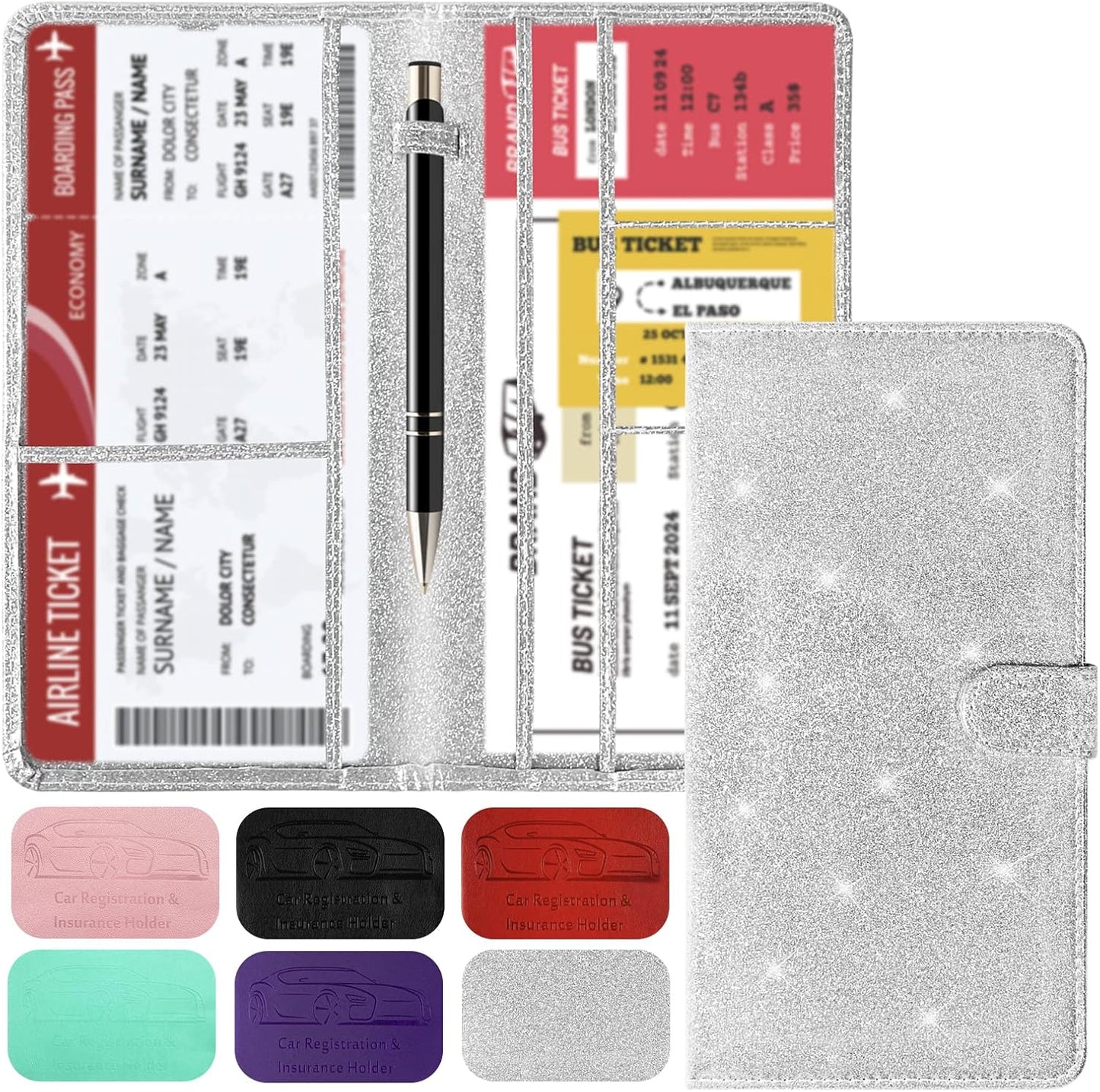 Car Registration and Insurance Card Holder with Magnetic Closure, Leather Vehicle Glove Box Automobile Documents Paperwork Wallet Case Organizer for ID, Driver's License, Key Contact Information Cards