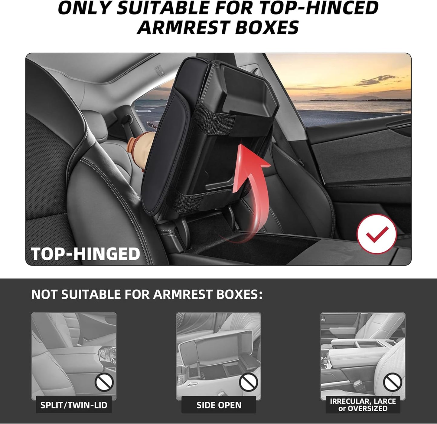 5 in 1 Car Center Console Cover, Armrest Pad with 2 Storage Pockets, Cup Holder, Tissue Slot, Phone Holder, Nappa Leather Memory Foam Car Accessories for SUV Sedan Truck (Black)