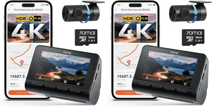 70mai 4K Dash Cam Front and Rear, Built in Wi-Fi 6 & GPS Car Camera, Super Night Vision, ADAS, 3'' IPS Screen, 24H Parking Mode, Time-Lapse, Loop Recording, with 128GB Card (A800SE)