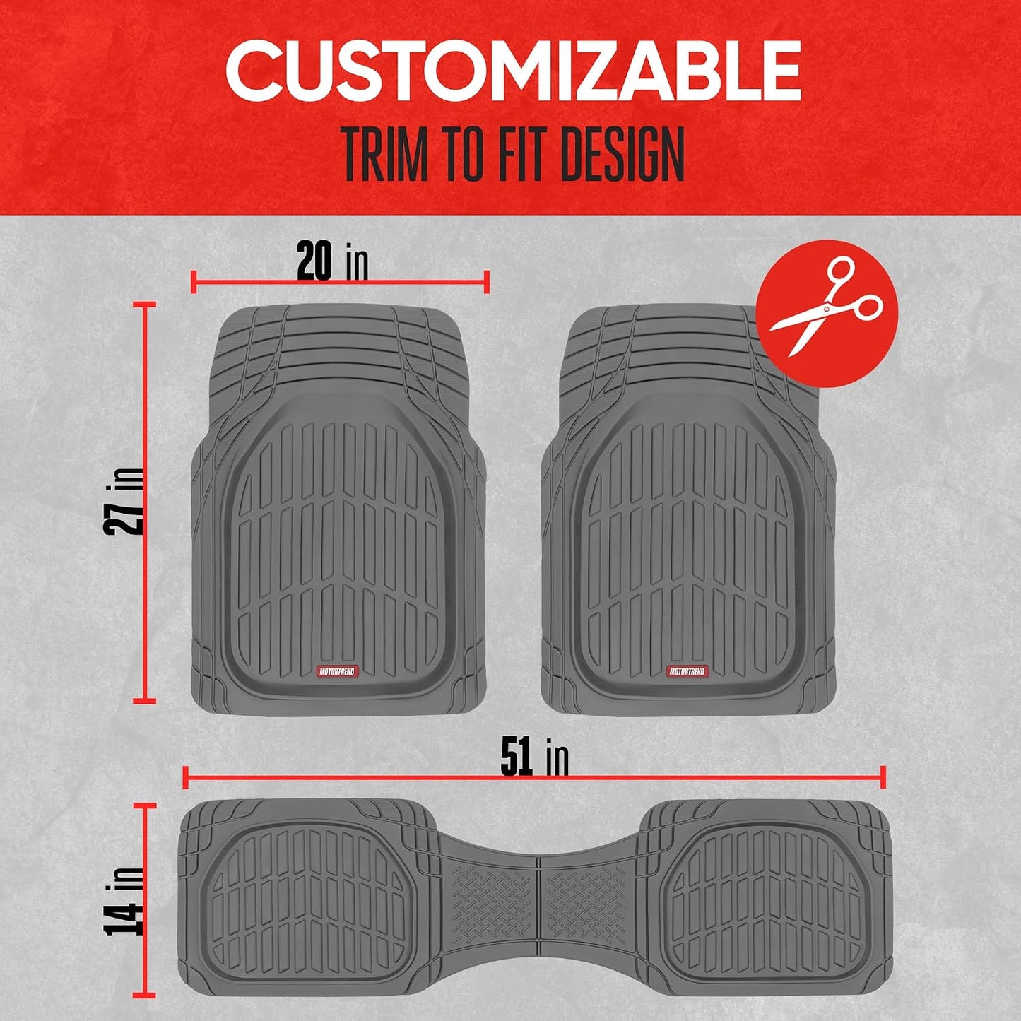 Motor Trend FlexTough 4-Piece Heavy Duty Floor Mats for Cars Trucks SUVs, Automotive Floor Mats Car Mats Full Set Front, Rear & Cargo, Trim-To-Fit Semi-Custom Deep Dish All Weather Rubber Mats - Black