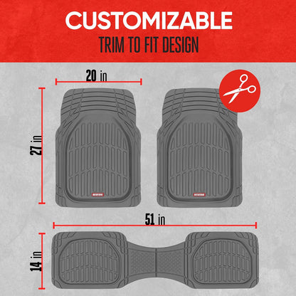 Motor Trend FlexTough 4-Piece Heavy Duty Floor Mats for Cars Trucks SUVs, Automotive Floor Mats Car Mats Full Set Front, Rear & Cargo, Trim-To-Fit Semi-Custom Deep Dish All Weather Rubber Mats - Black