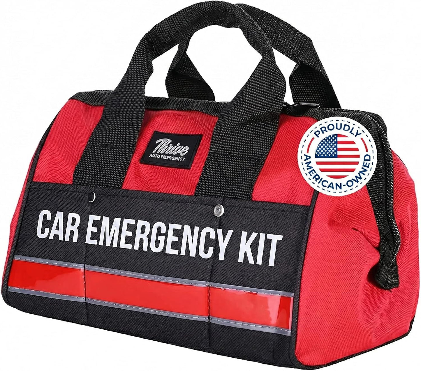 Thrive Emergency Car Kits for Vehicles - Roadside Emergency Car Kit (104 Pieces) - Car Kits for Emergency - Roadside Car Kit with Jumper Cables and Mini First Aid Kit - Gray Bag