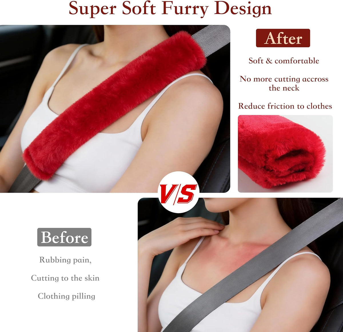 Amooca Soft Faux Fur Universal Fit Seatbelt Cover Car Truck SUV Airplane Seat Belt Shoulder Pad for Carmera Backpack Straps Neck Cushion Protector 2 Pack 10.5in Dark Gray