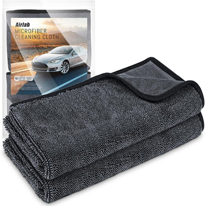 Airlab Microfiber Towels for Cars Wash Drying Thick Plush Cleaning Cloth Auto Detailing Super Absorbent for Interior & Exterior Lint Free, Streak Free, 16" X 16", 800 GSM, Pack of 4
