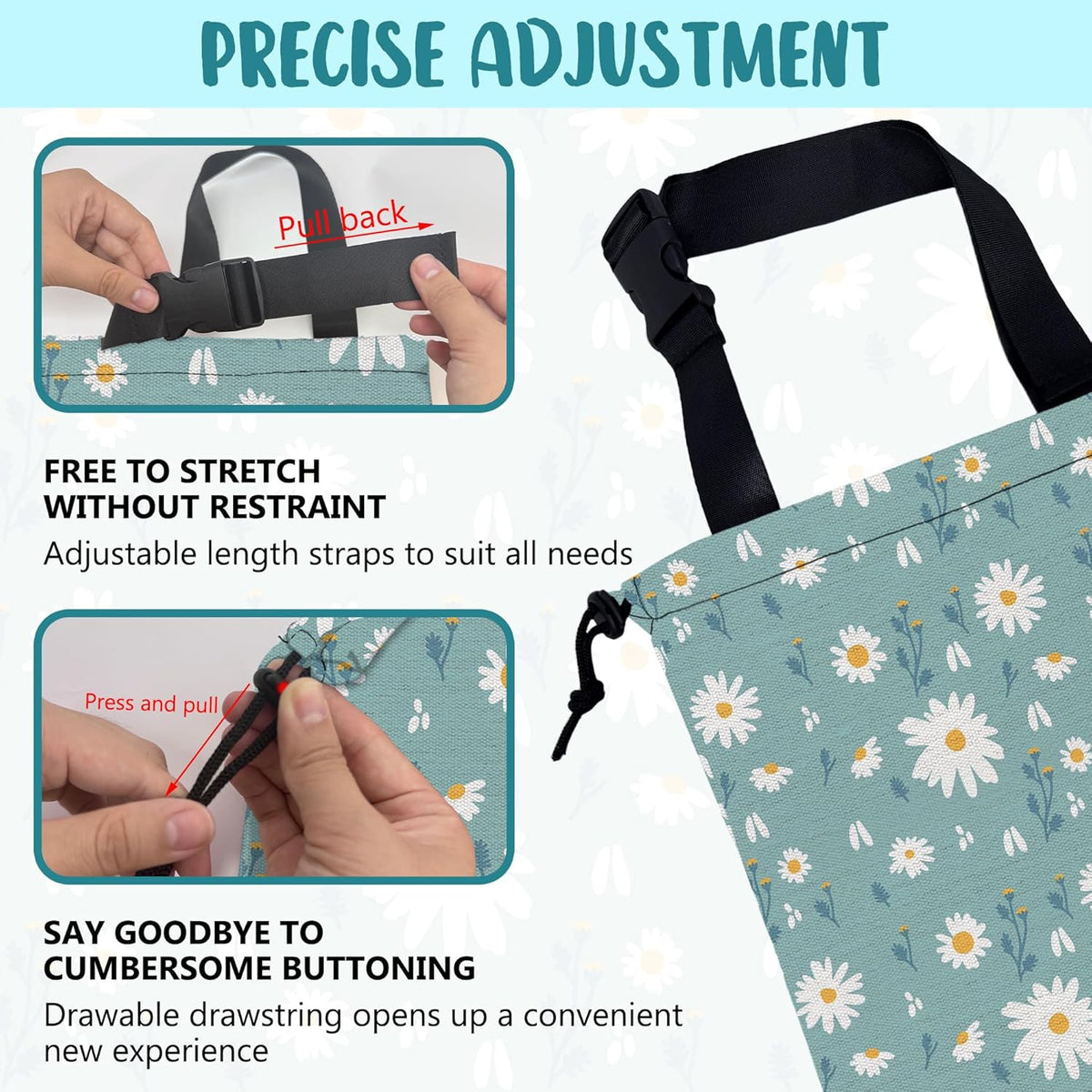 Car Garbage Bag Colorful Floral Spring Daisy Drawstring Car Trash Bag Hanging for Back Seat with Adjustable Buckle Canvas Vehicle Trash Can Easy-to-Install