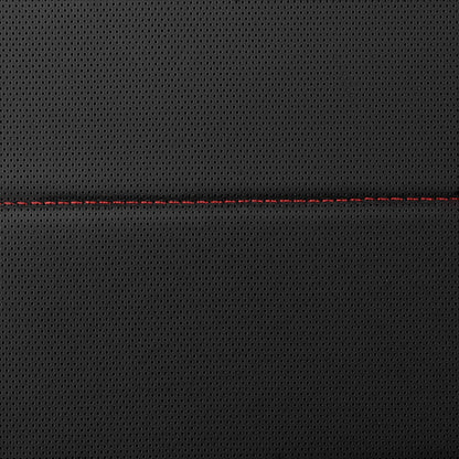CAR PASS Universal FIT Piping Leather Two Front Seat Covers, Waterproof Faux Leather for SUV Sedan Van Truck, Airbag Compatible,Reserved Opening Holes for Headrest Covers. (Black red)