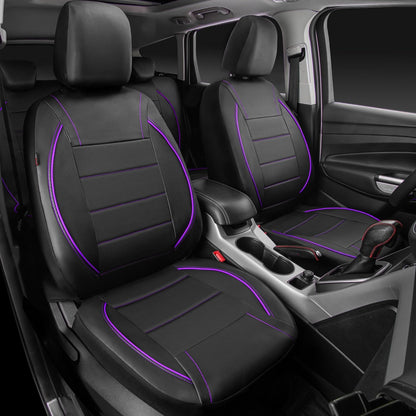 CAR PASS Universal FIT Piping Leather Two Front Seat Covers, Waterproof Faux Leather for SUV Sedan Van Truck, Airbag Compatible,Reserved Opening Holes for Headrest Covers. (Black red)