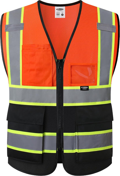 JKSafety Safety Vest for men women Hi Vis Reflective Vest with Pockets and Zipper High Visibility Meet ANSI Standard（BX320