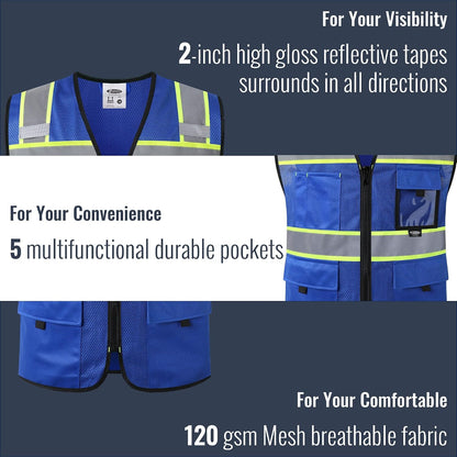 JKSafety Safety Vest for Men Women Hi Vis Relfective Vest with Pockets High Visibility Meet ANSI Standard