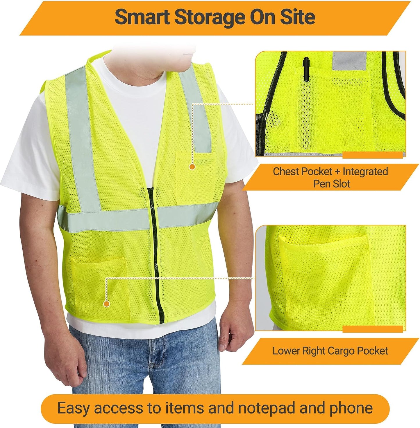 AYKRM 2 Pocket Mesh High Visibility Reflective Safety Vest for men & Women ANSI/ISEA 107 Standards