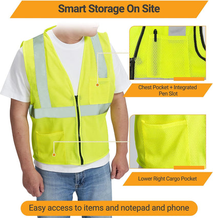AYKRM 2 Pocket Mesh High Visibility Reflective Safety Vest for men & Women ANSI/ISEA 107 Standards