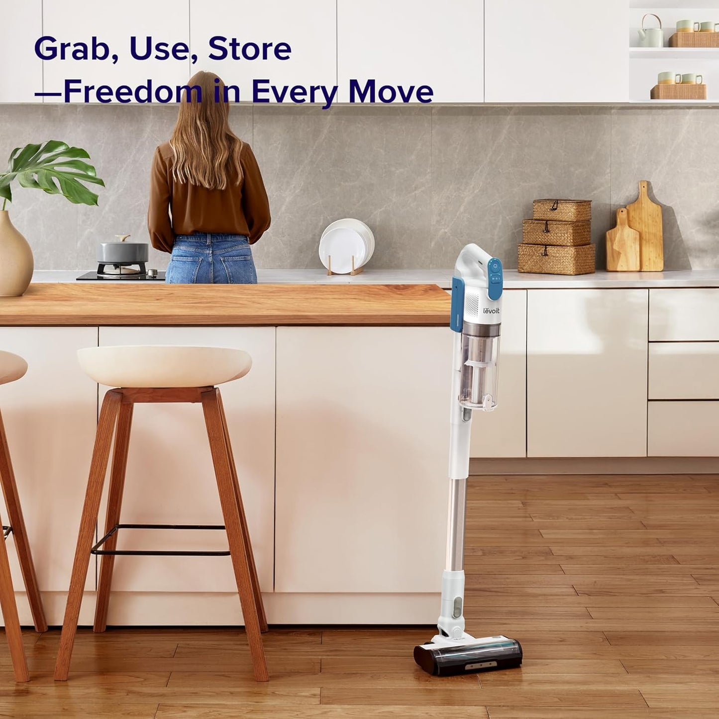 LEVOIT Cordless Vacuum Cleaner, Stick Vac with Tangle-Resistant Design, Up to 50 Minutes, Powerful Suction, Rechargeable, Lightweight, and Versatile for Carpet, Hard Floor, Pet Hair, LVAC-200