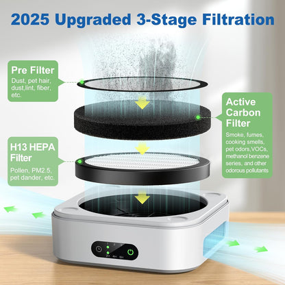 Air Purifiers for Home 600 Sq.Ft, TDBYWAE H13 True HEPA Air Purifier with USB Cable for Pets Dust Dander Pollen Odor Smoke, Small Portable Air Purifier for Bedroom Office Desktop Car RV