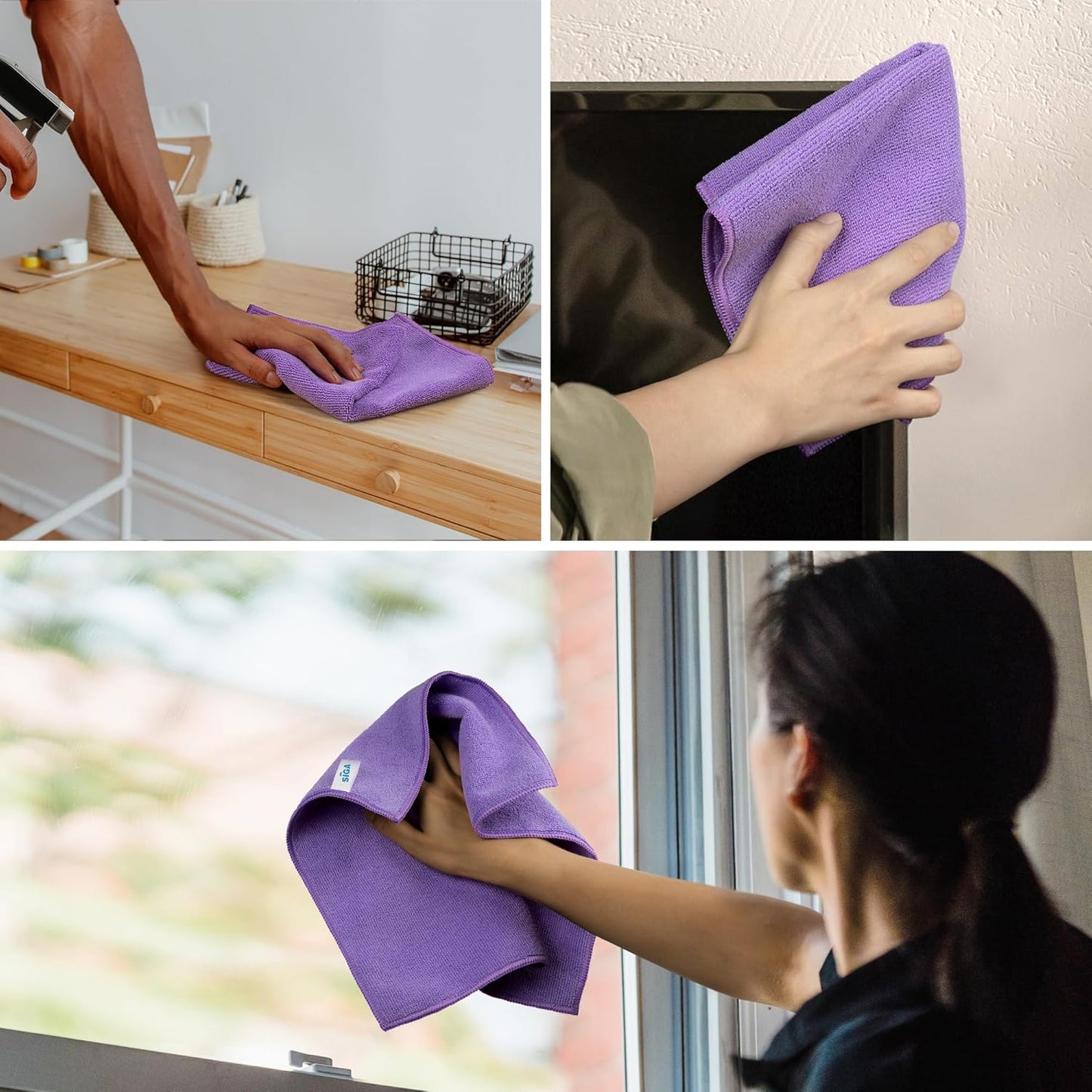 MR.SIGA Microfiber Cleaning Cloth, All-Purpose Microfiber Towels, Streak Free Cleaning Rags, Pack of 12, Grey, Size 32 x 32 cm(12.6 x 12.6 inch)