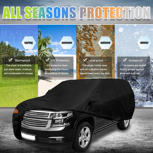 X AUTOHAUX SUV Car Cover for Chevrolet Tahoe 4 Door 2007-2024 Outdoor Waterproof Sun Rain Dust Wind Snow Protection 190T PU W/Driver Door Zipper Black