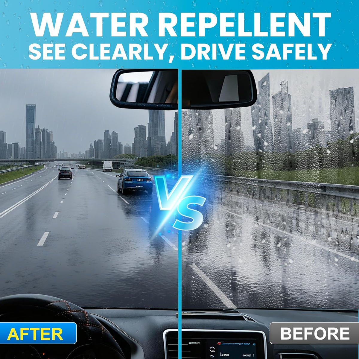 Windshield Rain Repellent Spray – Glass Water Repellent for Car Windows & Bathroom Glass – Easy to Apply Hydrophobic Coating for Side Windows, Shower Doors & Mirrors – Long Lasting (120ml/4oz)