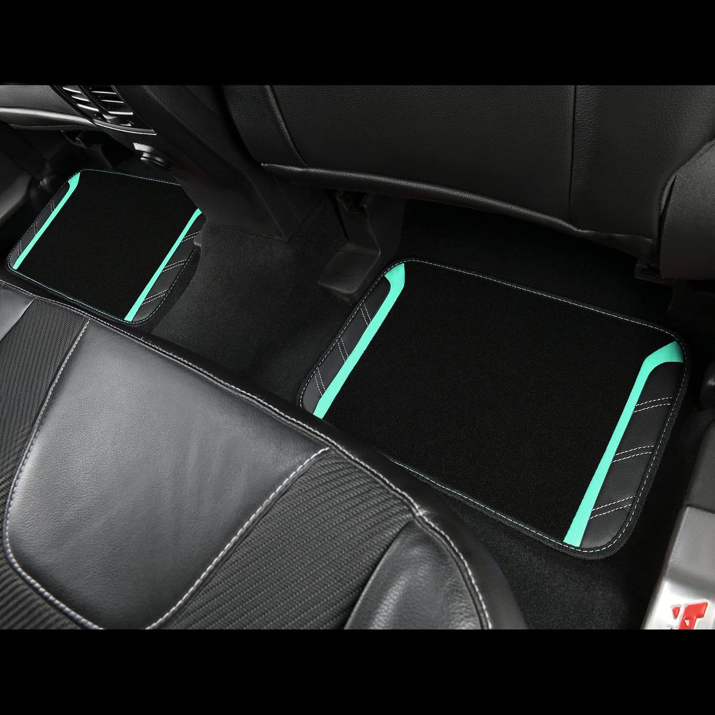 CAR PASS Air Mesh Leather Car Seat Covers Full Set, Waterproof Car Floor Mats, Sporty Steering Wheel Cover 14.5-15in, Universal Fits for 95% Cars Truck SUV (Black and Blue)