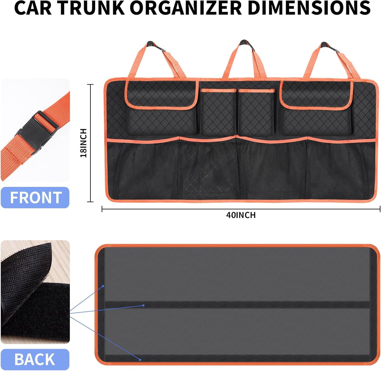 Car Trunk Organizer and Storage, Large Capacity Backseat Hanging Storage Accessories, Backseat Car Organizer for SUV/MPV/Truck (Black)