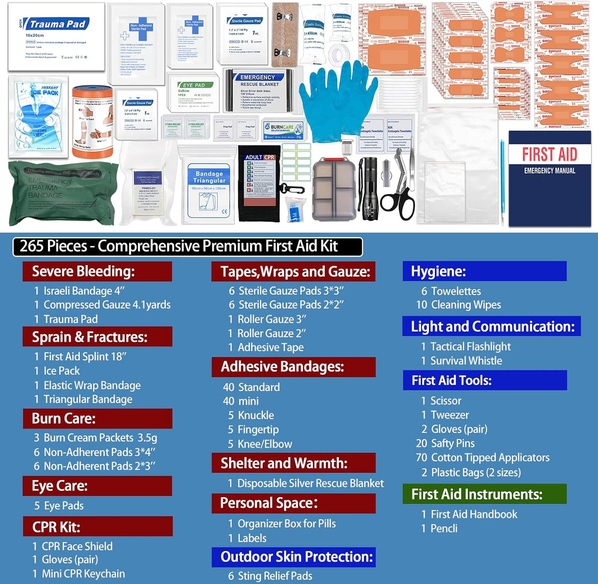 Comprehensive First Aid Kit for Home, Premium Emergency Trauma Kits with Shoulder Strap for Car Camping Gear, Waterproof Survival Kit, Home Essentials, Outdoor Emergency Medical Supplies -324 Piece