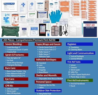 Comprehensive First Aid Kit for Home, Premium Emergency Trauma Kits with Shoulder Strap for Car Camping Gear, Waterproof Survival Kit, Home Essentials, Outdoor Emergency Medical Supplies -324 Piece