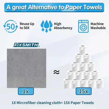 FIXSMITH Microfiber Cleaning Cloth - Pack of 50, Microfiber Towels for Cars 16 x 12 in, Highly Absorbent Cleaning Rags, Lint-Free, Streak-Free Cleaning Cloths for Car Kitchen Home Office