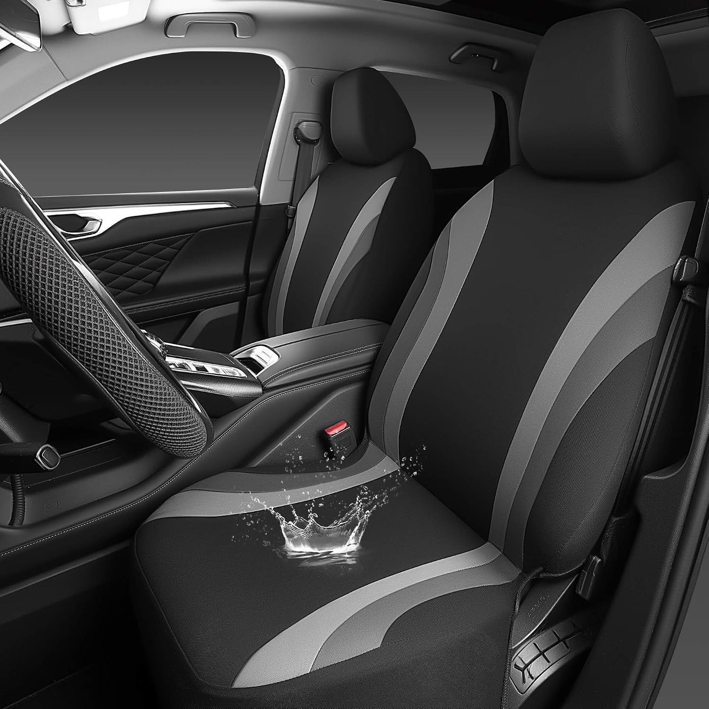 CAR PASS Line Rider Sporty Front Seat Covers,Gray Car Seat Covers Two Front Seats Only, Airbag Compatible,Universal Fit Sedans,Cars,Vans,SUV,Truck(Black and Gray)