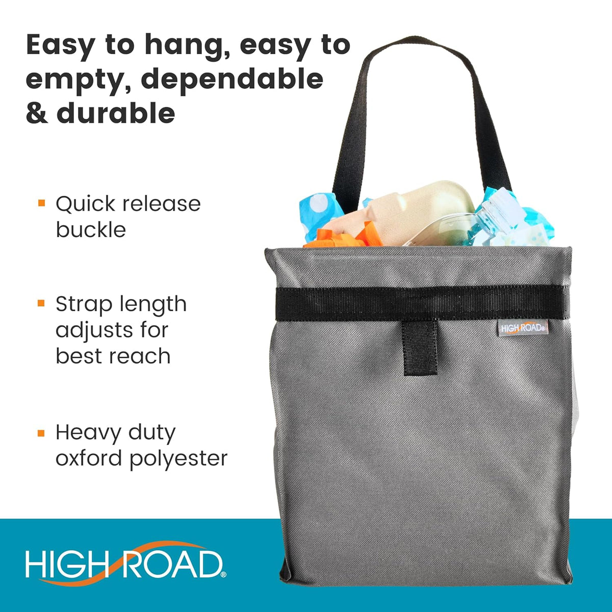 High Road TrashStash Hanging Car Garbage Bag with Push-Close Lid and Waterproof Bin for Car, SUV and Truck Seat Backs - Holds 3 Gallons of Car Trash (Black)