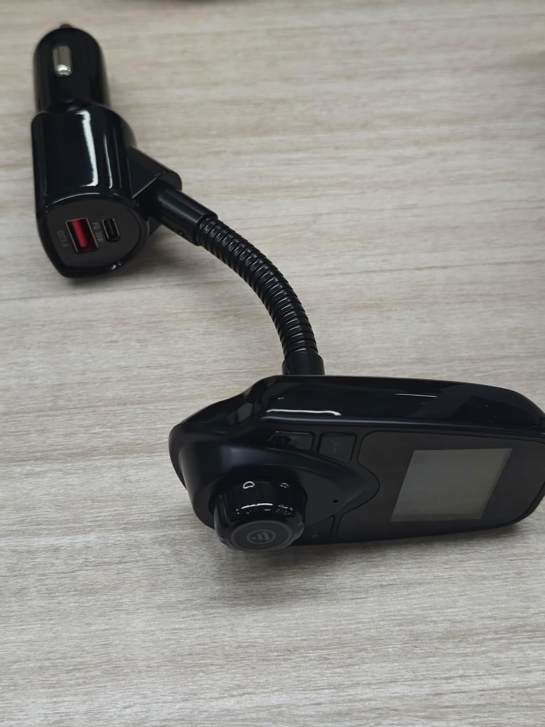 Nulaxy KM18 Plus Bluetooth 5.4 Car Adapter with 48W Fast Charging PD 30W & QC3.0 18W, 1.44" Screen Wireless Radio FM Transmitter with Flexible Gooseneck, Supports Hands-Free Call, TF Card & AUX, Black