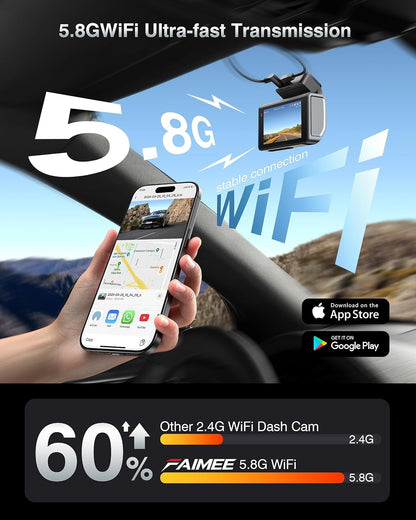 4K+2K+2K 3 Channel Dash Cam Front and Rear, 128GB Card Included, Dash Camera for Cars 5.8G/2.4G Dual Wifi, Built-in GPS, Night Vision, WDR, 170°Wide Angle, G-Sensor Emergency Lock, 24H Parking Monitor