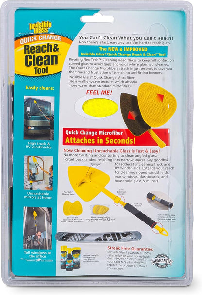 Invisible Glass 95160 Reach & Clean Windshield Cleaning Tool and Car Window Cleaner Tool for Interior and Exterior Auto Glass, Trucks, SUVs, RVs and Home Windows with 2 Microfiber Pads and Storage Bag