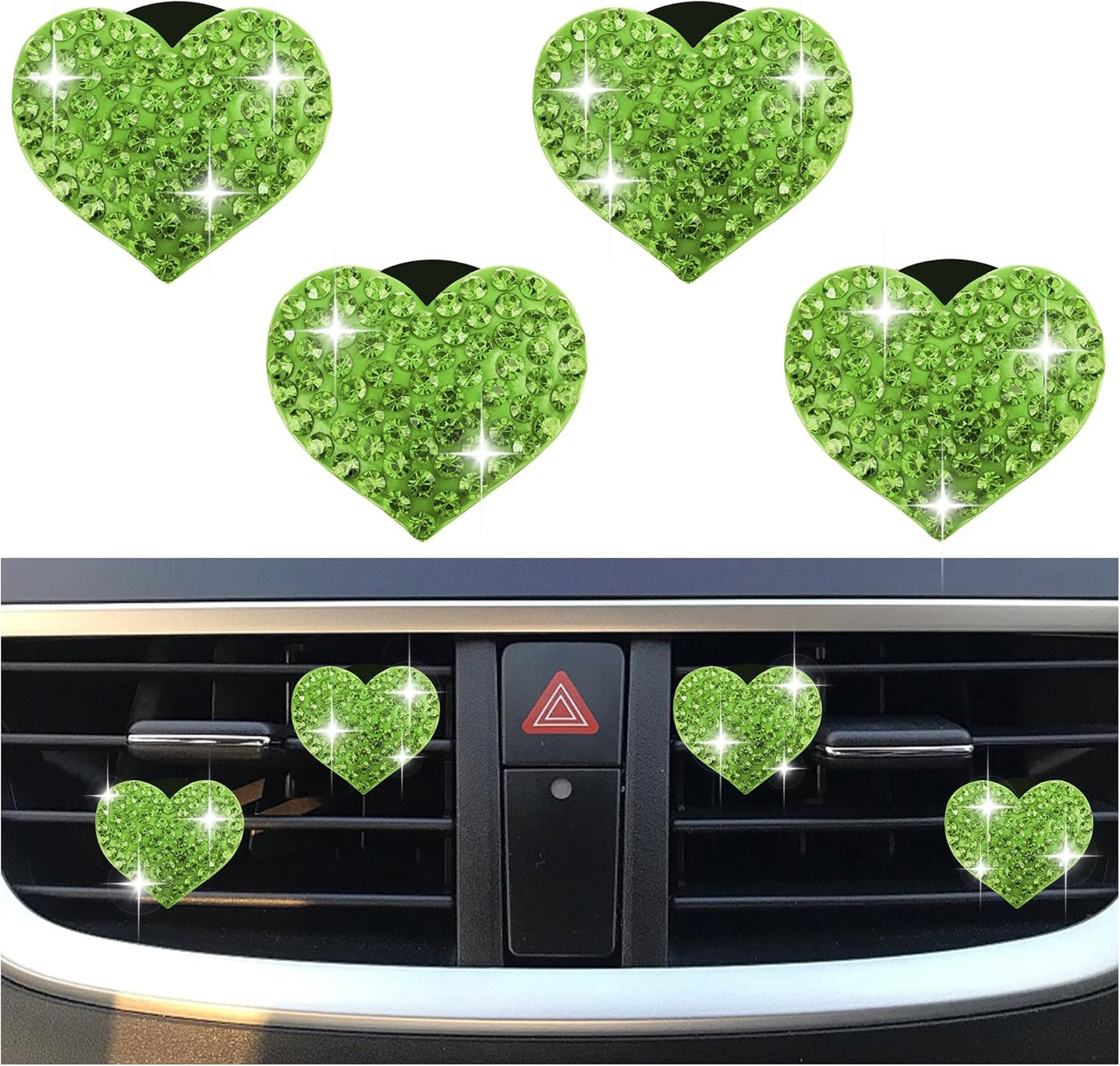 4PCS Heart-Shaped Car Vent Clips with Rhinestone,Bling Air Vent Clips Car Decorations,Premium Shiny Car Clips for Vents CCar Accessories Interior for Cars,Trucks,SUVs (Pink)